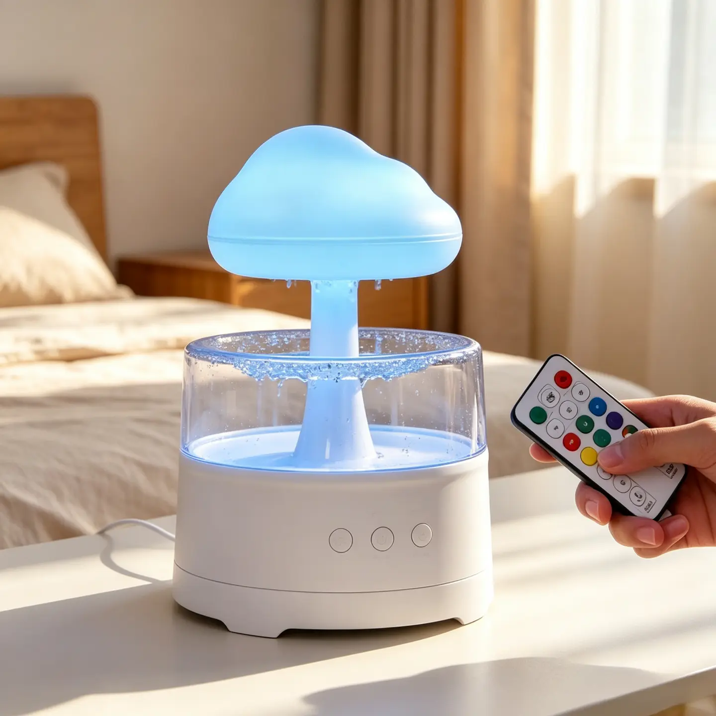 3-in-1 Multi-Use Compact Rain Cloud Humidifier - Diffuser for Home, Bluetooth Speaker, Adjustable Light, White Noise, Desk/Bedside Relaxation Tool, Christmas Gift