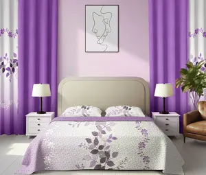 Purple Floral Boho Chic 9-Piece Comforter Set with 6 Curtains Luxurious Soft Breathable Microfiber Bedding Moisture-Wicking Thermoregulating Machine Washable Complete Queen King Cal King Sizes Cozy Valentine's Day Bedroom Upgrade