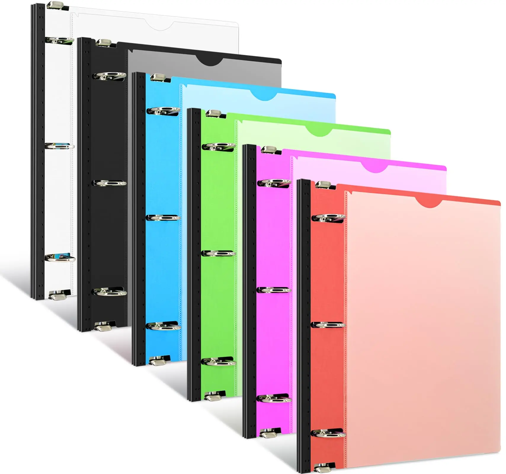 Telescoping 3 Ring Binder - 6PCS, Flexible Round Binder with Customizable Front Cover and Clear Catalog Pocket, 1Inch Rings, 225 Sheet Capacity