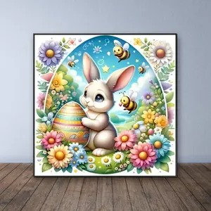Cute Rabbit & Easter Egg Pattern DIY Diamond Arts Colorful Painting Kit without Frame, DIY 5D Diamond Arts Colorful Painting Kit, Wall Art Decor for Home