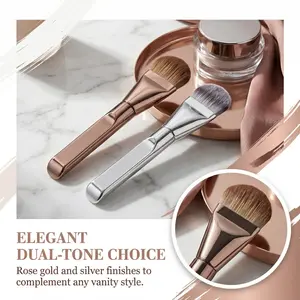 Elegant Dual-Tone Tongue Brush – Premium Synthetic Bristles for Flawless Foundation & Cream Blending – Rose Gold & Silver Finishes for a Luxury Touch makeup brushes set