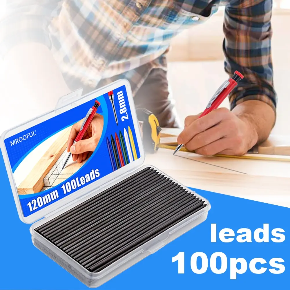 100 Pieces/1 Box of Large Capacity High-quality 2.8mm Black Woodworking Pencil Lead. Easy To Carry, Easy Transport, Durable and Consistent Markings. Woodworking Pencil Accessories. Gifts Suitable for Architects, Construction, Carpentry Tools