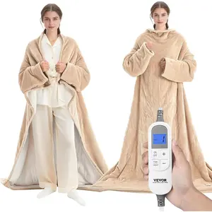 TikTokShopBlackFridayVEVOR Wearable Electric Heated Throw Blanket with Foot Pocket & Sleeves, Portable Robe Snuggie Blankets for Women, 10 Heating Levels, 12H Auto Shut-Off, Machine Washable, 50 x 70 inch, Beige