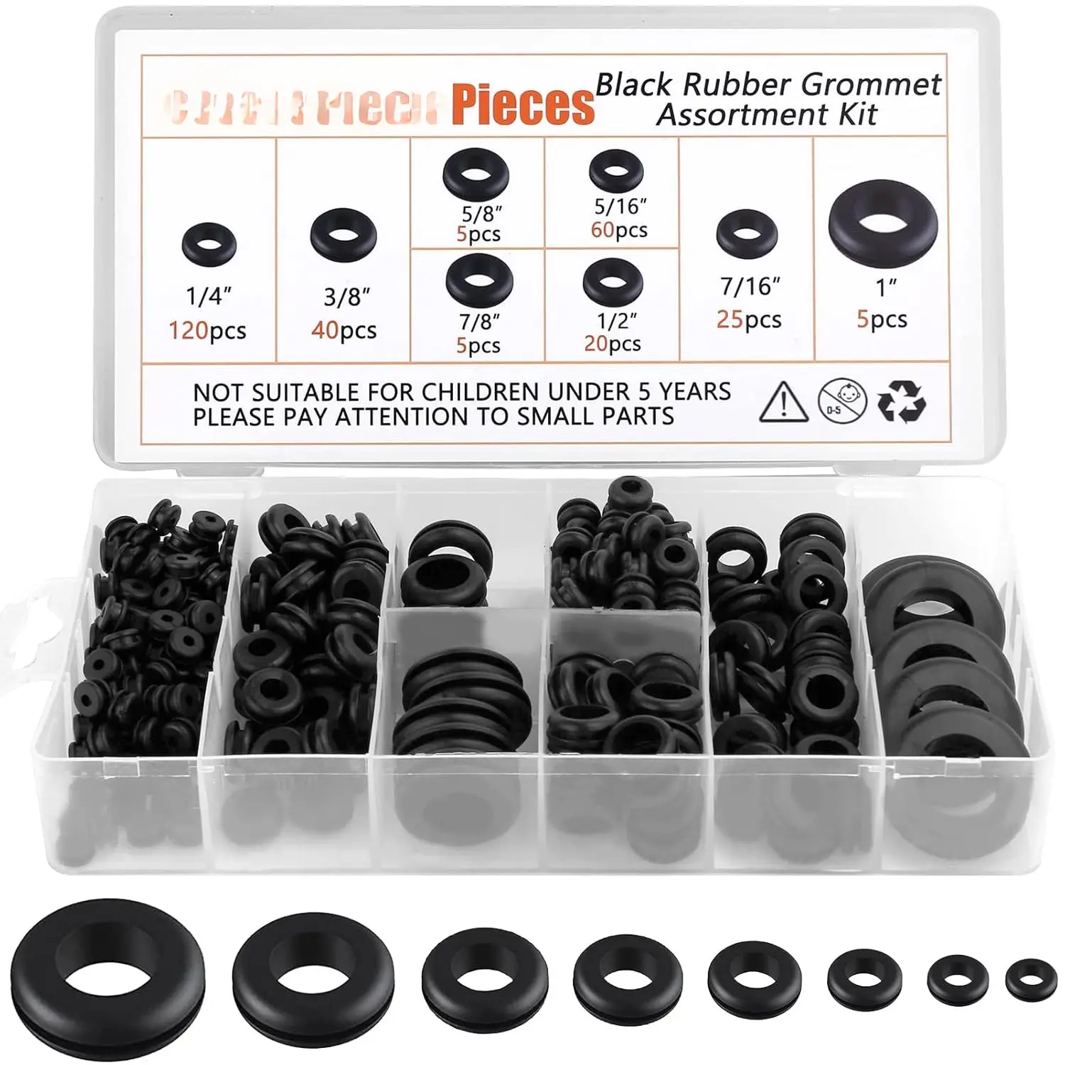 PSHZZ Rubber Grommets Kit (280-Count, 8 Sizes 1/4"-1") with 120 Resilient Gaskets & 5 Flexible Gaskets, Light Protection, Resilience, Greater Flexibility for Automotive Cylinder, Wiring, Water Pipe Repair, Manufacturer Warranty