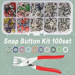 2026 Pocket Store Including 100pcs Invisible Colored Metal Buckle & 1 Count Manual Pressure Pliers,Household Sewing Accessories for DIY Handicraft Clothing & Hat,Buttons & Pliers Tool Kit,Seamless Stitching Sewing Kit Tools,Sewing Supplies Crafts