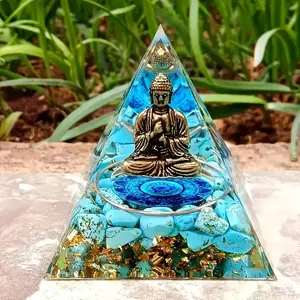 1pc Turquoise Buddha Statue Chakra Orgone Pyramid, Desktop Decoration for Home, Religious Decor, Unique Gift for Festival & Halloween, Amulets