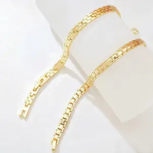 14K Gold Plated Tank Chain Bracelet for Women Waterproof Non Tarnish Stackable Bangle Luxury Dainty Gold Jewelry Gift for Her