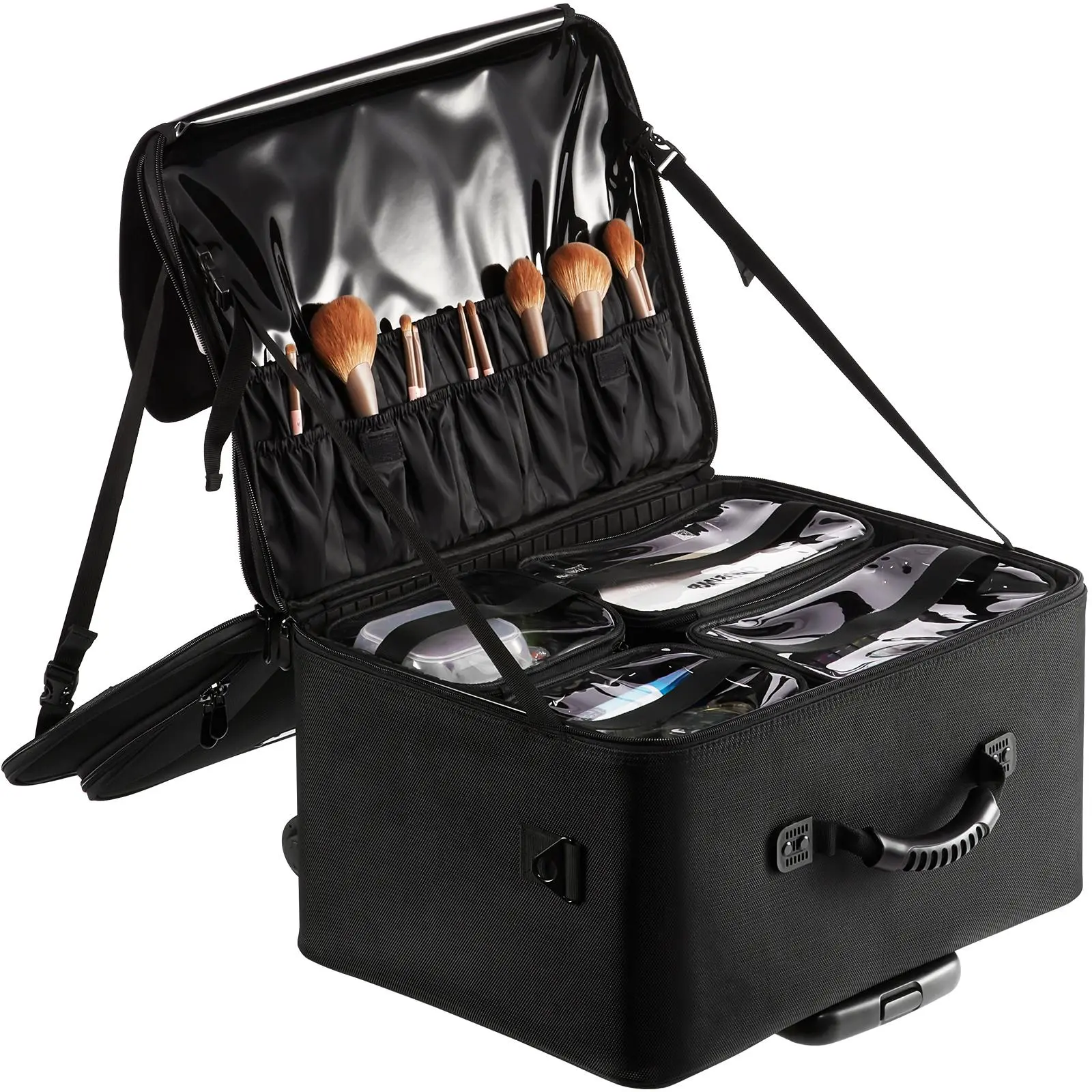 VEVOR 3-Tier Rolling Makeup Train Case, Black Oxford Portable Vanity for Makeup Artists & Tattoo Artists, Organizer on Wheels with Heat Insulation for Wedding Events, Party, Makeup Organization