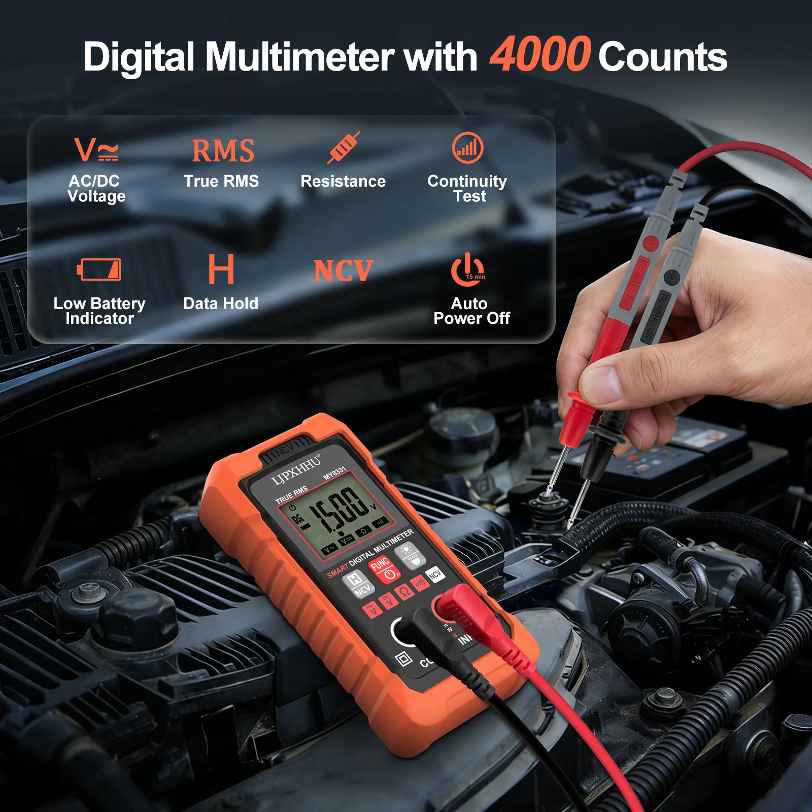 True RMS 4000-Count Digital Multimeter, USB Rechargeable, NCV Voltage Detector, Backlit Display – Reliable Tool for Home, Auto & Electrical Repairs