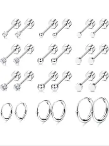 Stainless Steel Earrings, Hoop & Stud Earrings, Fashion Jewelry for Party, Daily Clothing Decor, Trendy All-match & Exquisite Hypoallergenic Stainless Steel Piercing Jewelry for Birthday Gift, Earring Stacking Sets