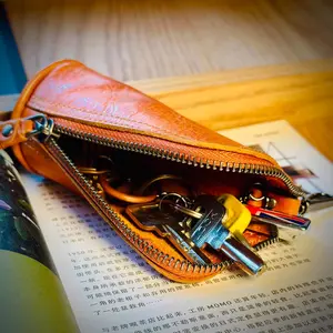 Genuine Leather Key Pouch & Coin Purse - Premium tumbled natural tanned Leather - Car Key Holder Case - Mini Vintage Wallet