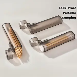 Portable Transparent Plastic Toothpick Box Set, Metal Cylinder Design, Leak-Proof Travel Storage Bag, Small Desktop Organizer for Home Camping Outdoor Use