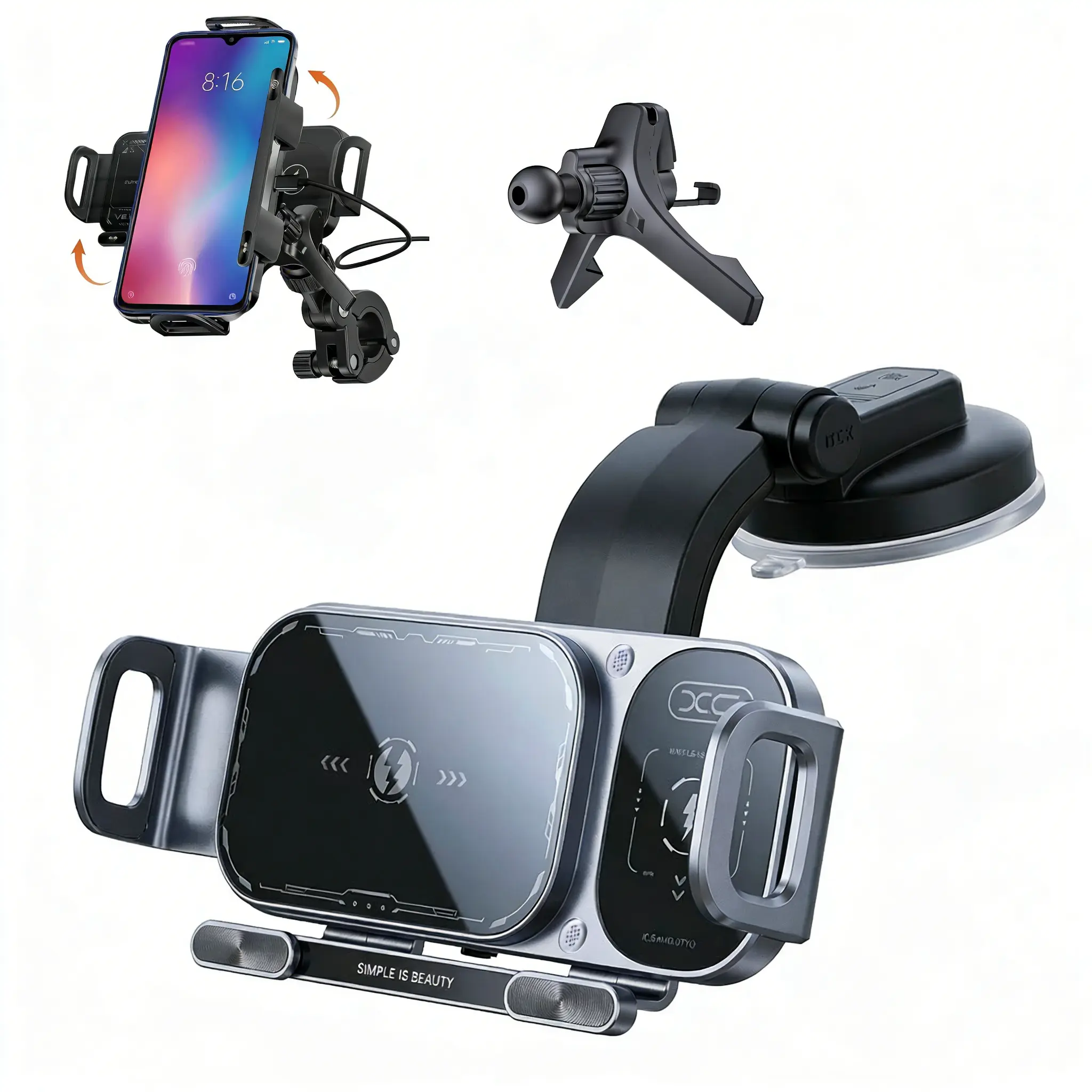 [BackToSchool]Wireless Charging Car Phone Mount for Foldable & Regular Phones - 15W Fast Charge, 90° Rotation, Air Vent Hook Clip, One-Touch Release (Fits iPhone/Samsung/Google)