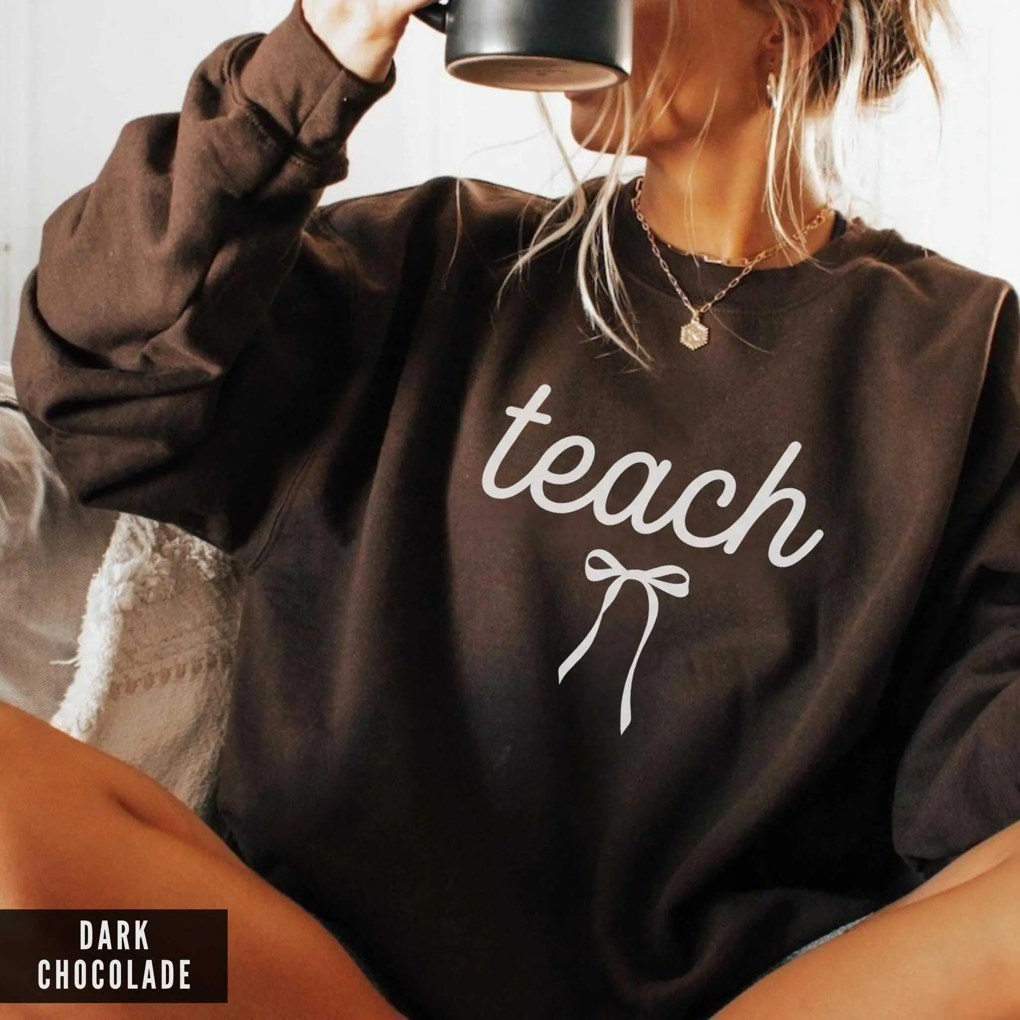 Coquette Teacher Sweatshirt, Cute Bow Teach, Teacher Appreciation Gift, Back To School, Elementary Teacher, New Teacher Gift