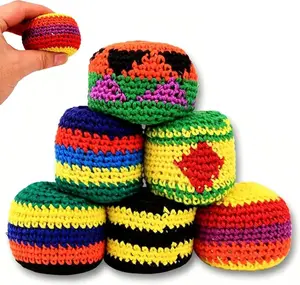 Random 1/6/12 PCS Hand-Made Knitted Hacky Sacks, 2026 Upgraded Assorted Crochet Footbags, Multicolored Geometric Pattern, Ready-to-Use Stress Relief Toys for Adults, Juggling Balls for Beginners, Dessert Squishy Toy