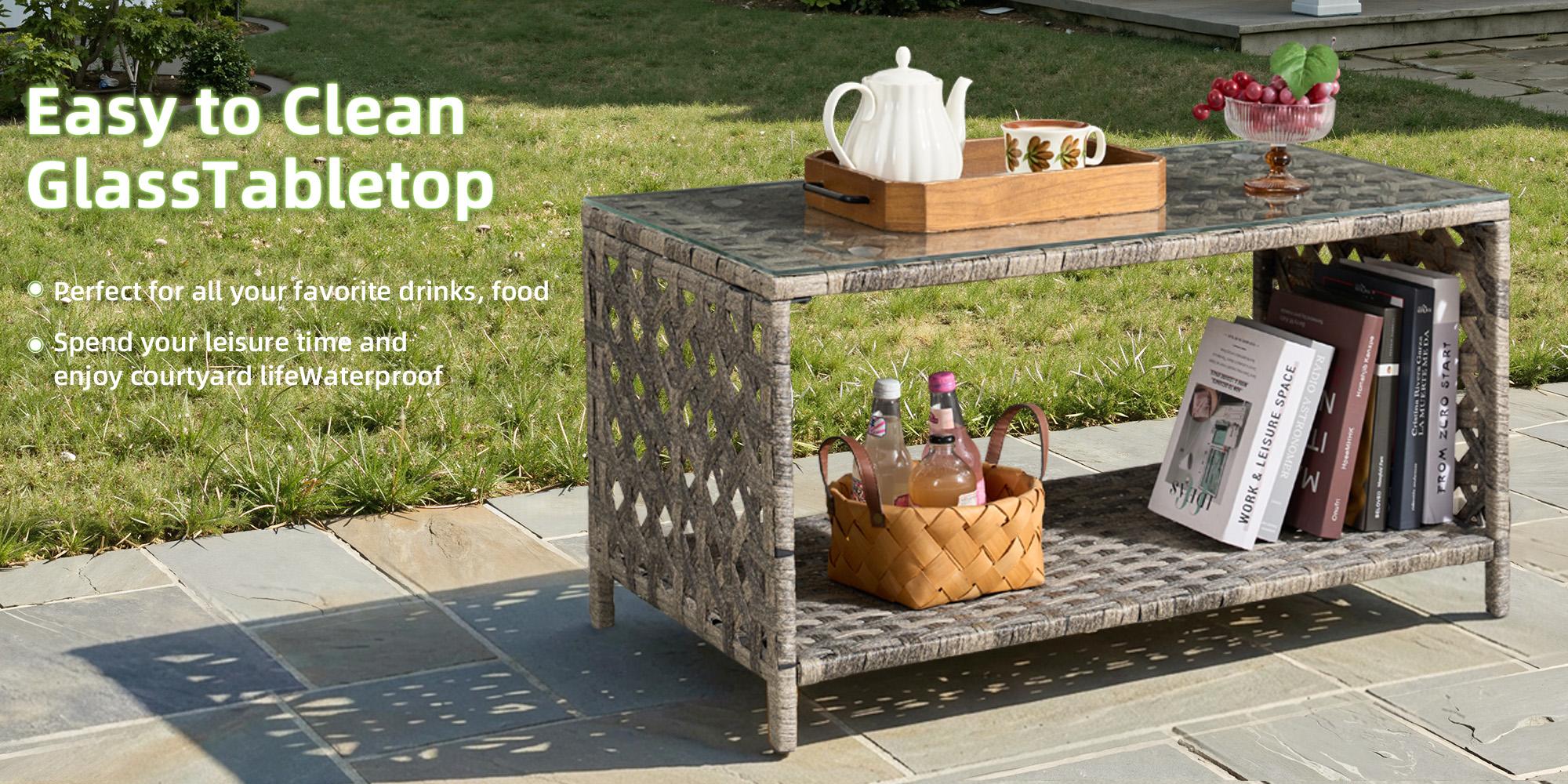 4-Piece Patio Conversation Sofa Set–Outdoor Sectional Wicker Furniture with Coffee Table, Perfect for Garden,Yard, Pool, High Backrest&Thicker Cushion, All-Weather Waterproof, Affordable Loveseat