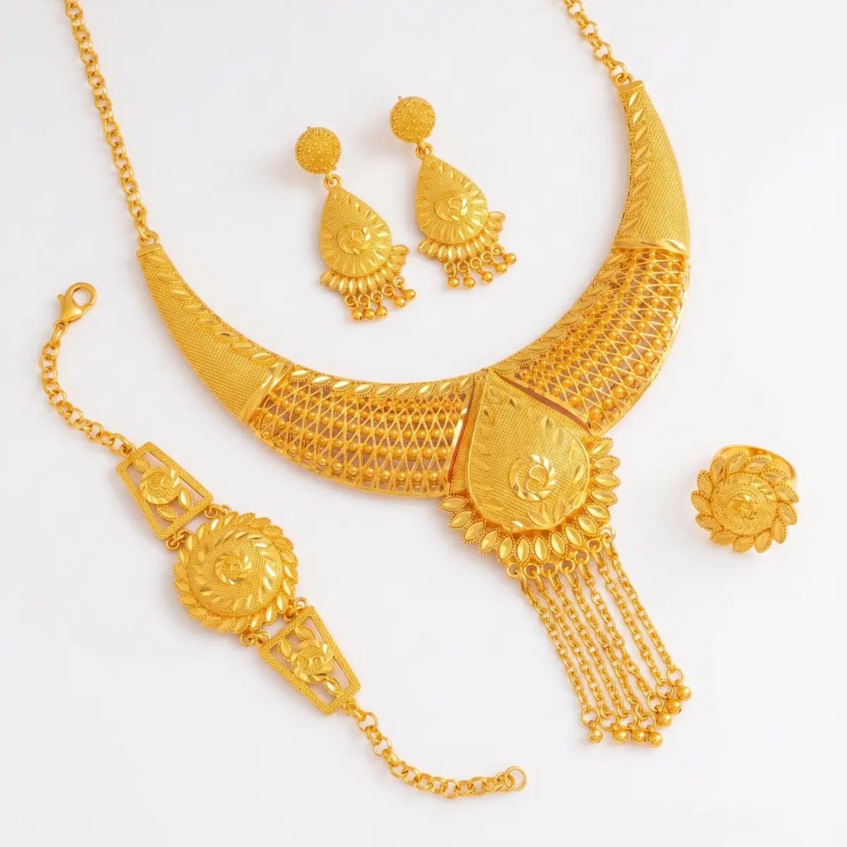 4PCS  2026 24K Golden Bell Pendant Necklace Set,  New Arrival Jewelry Necklace Set, Carved HollowGold Plated Jewelry,