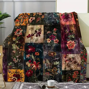 JOOCAR Soft Floral Patchwork Blanket Ultra-Soft Flannel Colorful Vintage Floral Patchwork Throw Blanket - Cozy All-Season Sofa & TV Snuggle Blanket, decorative