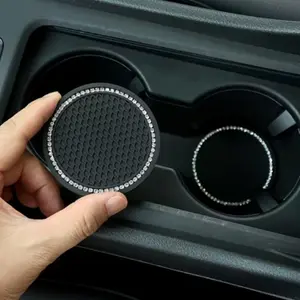 2pc Car Cup Holder Coaster, Creative Honeycomb Grid, Water Drill Decoration, Dustproof Waterproof, Decorate Your Car, Suitable for Various Models, Car Essentials