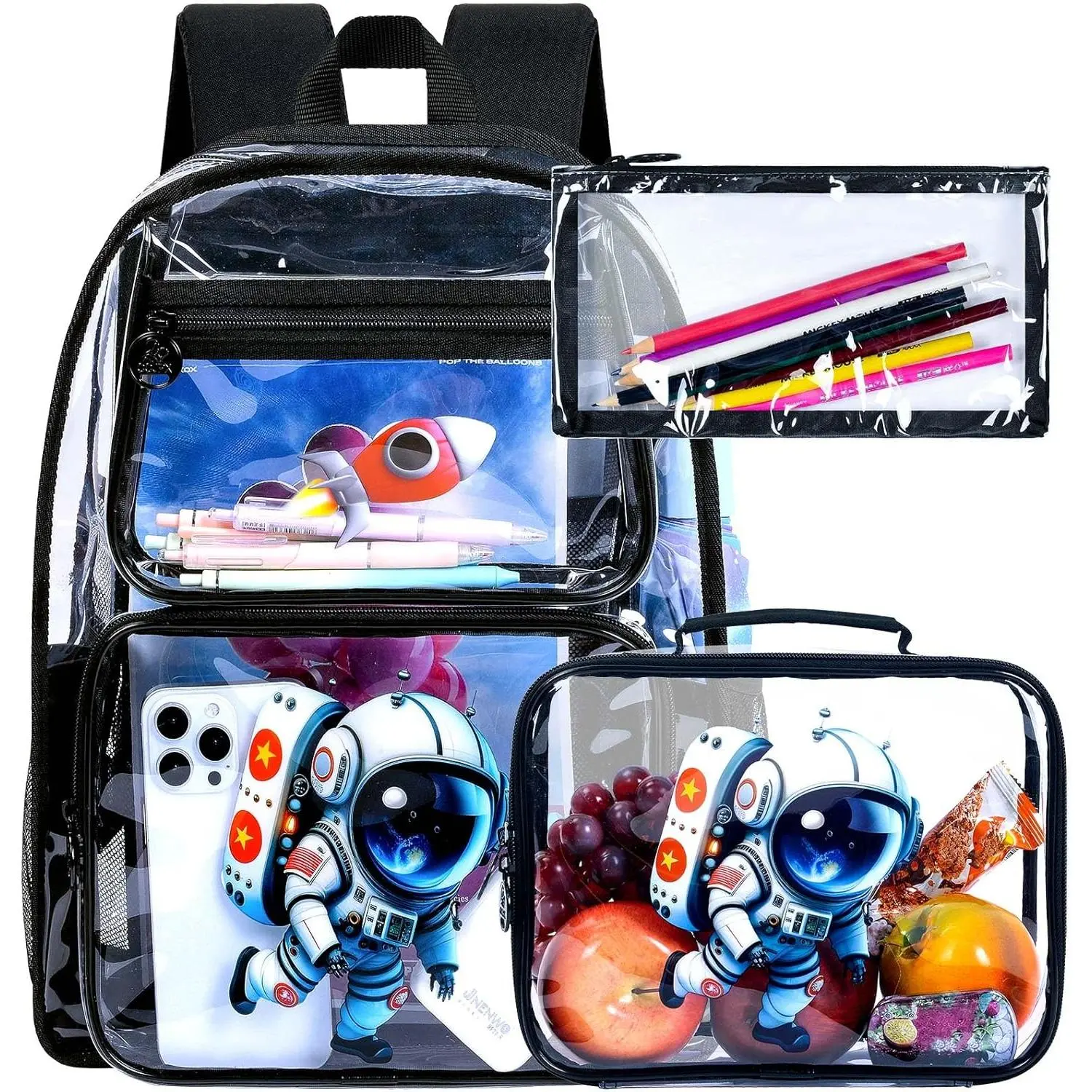 3 count Clear Backpack for Girls and Boys, Unicorn  Transparent Bookbag, See Through School Bag for  Elementary