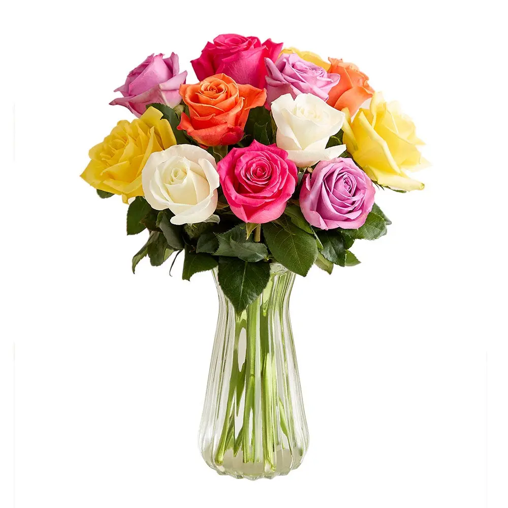 1800 Flowers - 12 Stem Assorted Roses Bouquet with Clear Vase 1800 Flowers - 12 Stem Assorted Roses Bouquet with Clear Vase