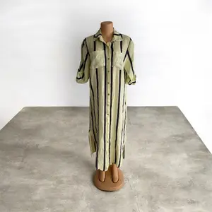Italian Striped Linen Dress One Size  Chic & Timeless Look