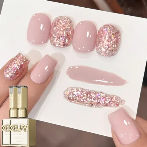 XEIJAYI 2Pcs 15ml TPO&HEMA-Free Flower Sequin UV Light Nail Gel Set, No.03+M109 2-Color Glossy Finish Kit for DIY Gel Nails, Salon Styling