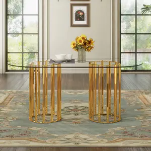 71" Oval Tempered Glass Dining Table - Scratch Resistant & Easy Clean - Seats 6-8 - Gold Light Luxury Double Column for Modern Restaurant