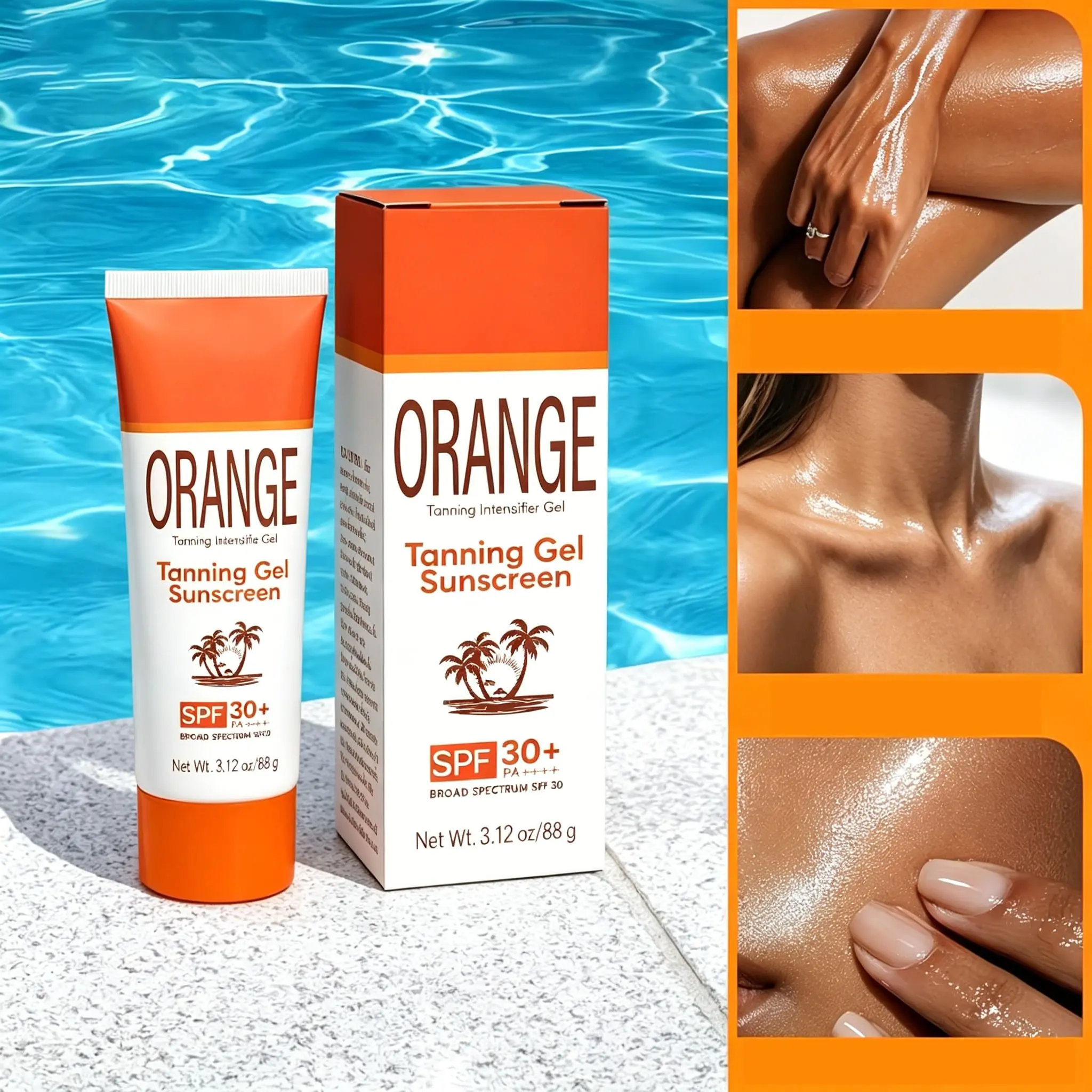 3.12oz Sunless Tanning Gel Sunscreen for Body, Quick Bronzing Effect, SPF 30+ Pa++++, Long-Lasting Color, Moisturizing, Hydrating, Protective Film, Firming Effect, Delicate Skin