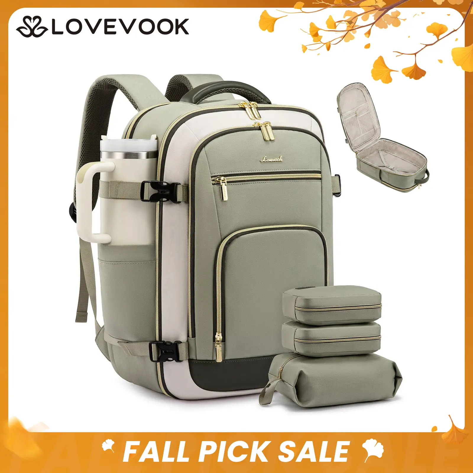 LOVEVOOK Travel Backpack For Women & Men, 40L &50L Carry On Backpack Flight Approved, TSA Personal Item Travel Bag Fits 17 Inch Laptop, Business Weekender Overnight Waterproof Daypack With 2 Cubes