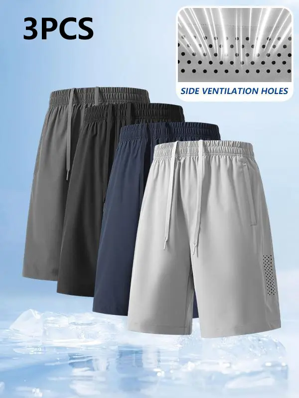 Men's zipper pocket shorts, lightweight and breathable shorts, casual comfort shorts, quick-dry sports shorts, fashionable solid color design, men's loose straight shorts, comfortable and fashionable - very suitable for daily casual and sports wear