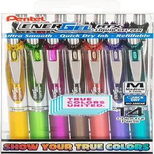 Pentel EnerGel RTX True Colors United (0.7mm) Medium Line, Assorted Ink, 14 Pack Box (BL77PC14MTCU)
