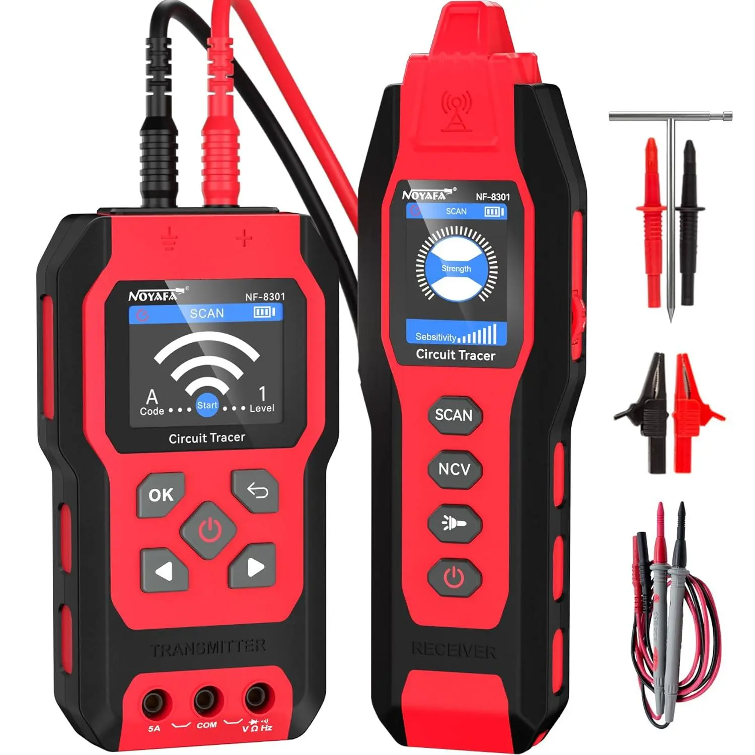 NOYAFA NF-8301 Circuit Tracer Tool Set - Rechargeable Underground Circuit Breaker Finder, Digital Multimeter with 8-Level Sensitivity Adjustment for Fuses, Wall Wires with Visual Indication measurement instrument