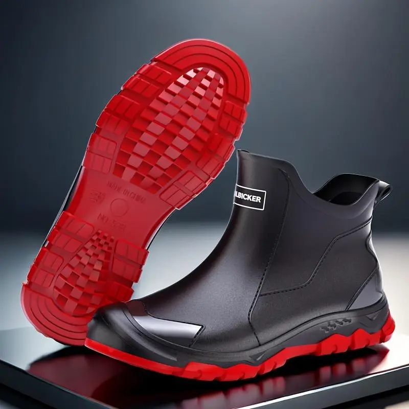 Men's Solid Color PVC Rain Shoes - Lightweight Slip-On Ankle Footwear, Water-Resistant Casual Walking Shoes for Outdoor Use, Shoe