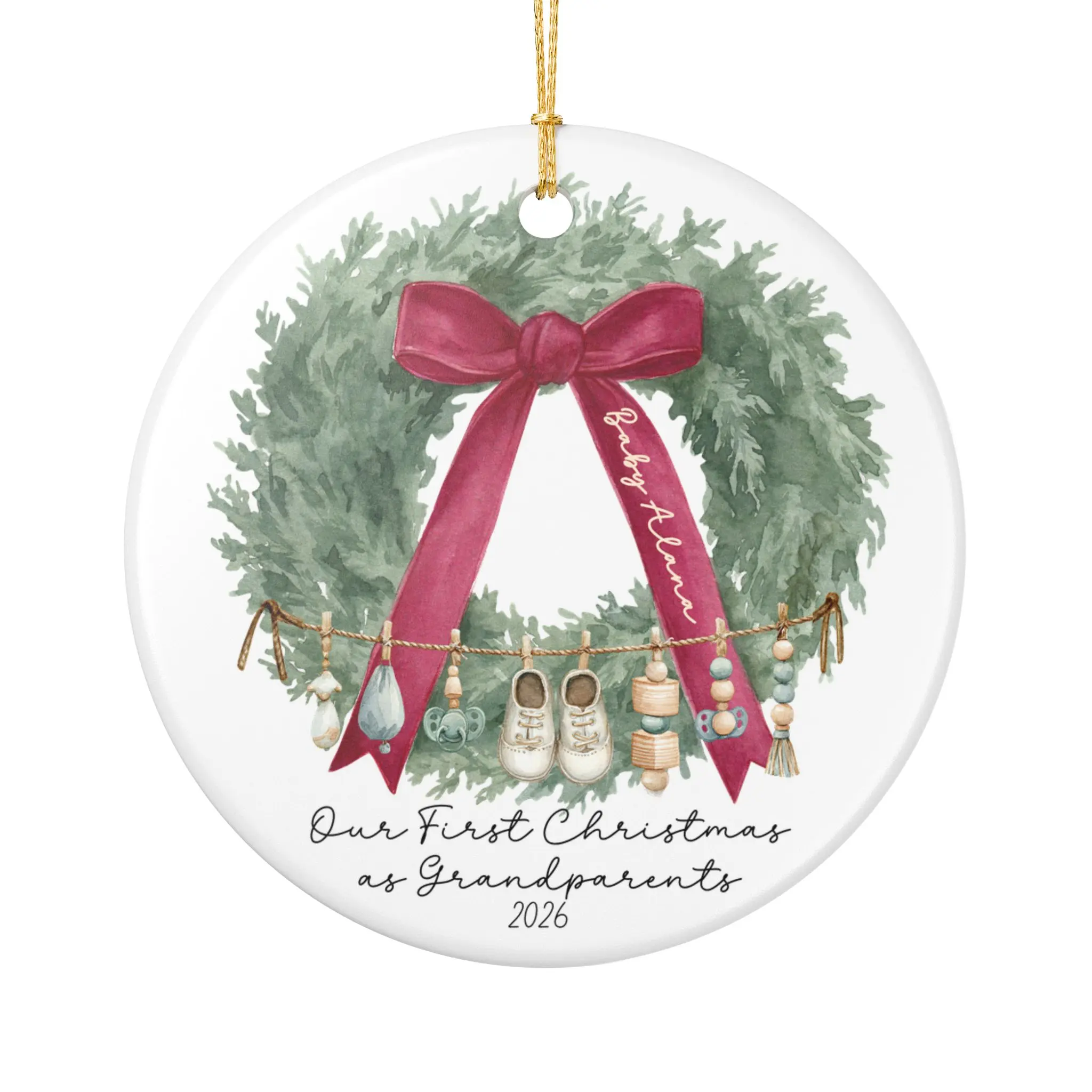 Grandparents Ornament Personalized, Custom 2 sided photo grandparents Christmas Ornament, first Christmas bauble gifts