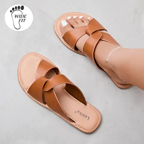 Women's Wide Width Flat Slides Sandals, Strapy Slide Sandal Slip on Dressy Summer Shoes for Women. Casual Footwear