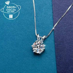 925 silver 1-carat moissanite pendant necklace for ladies, fashionable, elegant, multi-functional, birthday gift for ladies, for daily use, vacation, party, Valentine's Day, Teacher's Day, Christmas, Halloween, wedding anniversary, shining jewelry,summerv