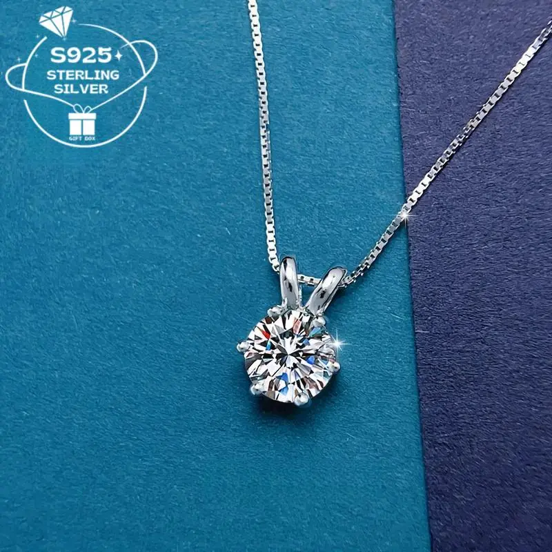 Women's 925 Metallic Silver 1-Carat Moissanite Pendant Necklace - High-End Fashion, Multi-Functional Shining Jewelry, Gifts for Women for Daily Wear, Special Occasions, Necklaces For Women