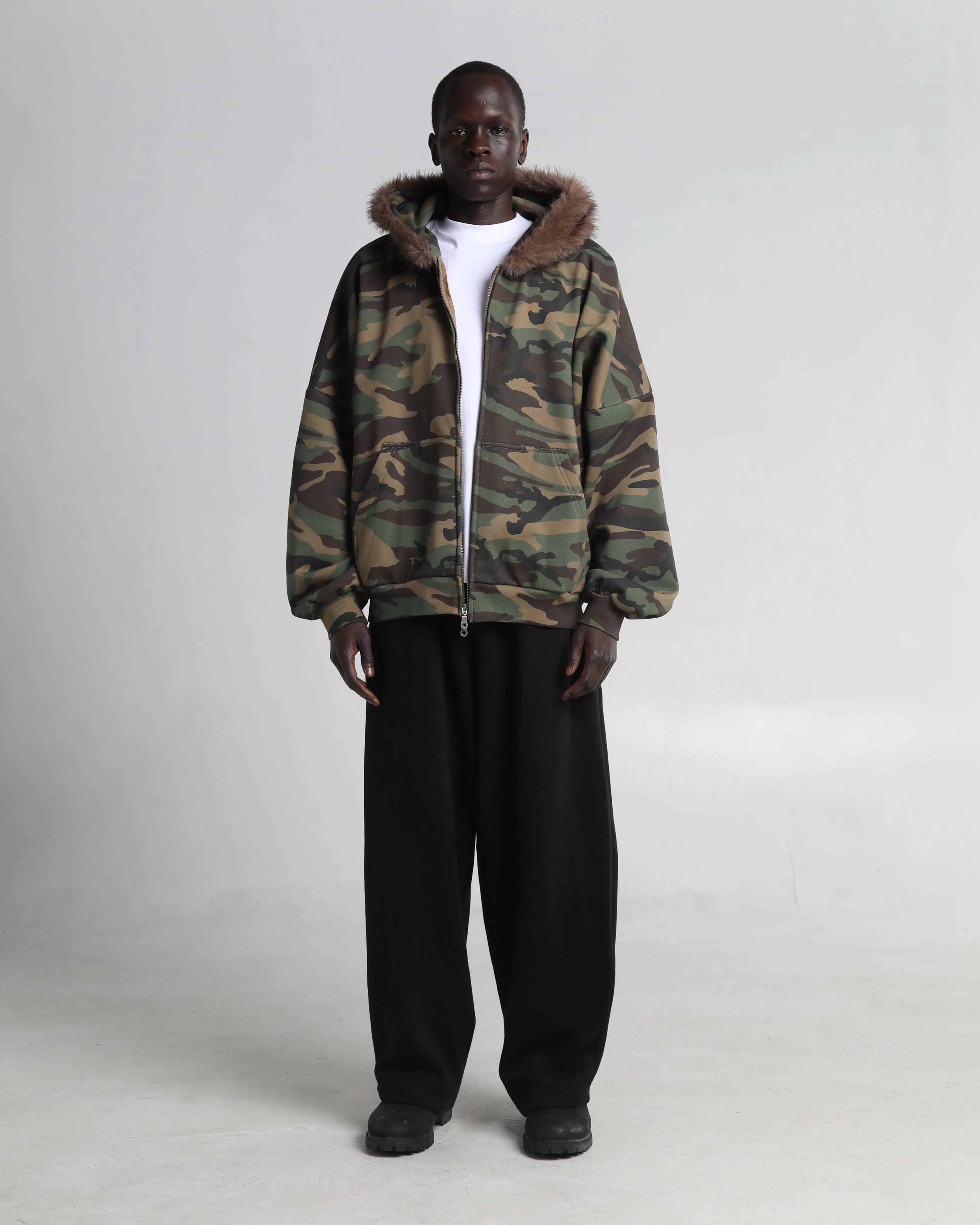 Fur Hooded Fleece Zip-Up