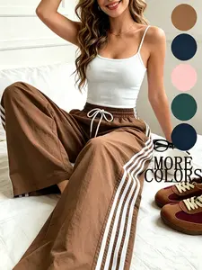 Women's Elastic Waist Adjustable Striped Sleep Pants, Casual Simple Design, Available in 5 Colors, Comfortable Loungewear and Homewear for Daily Wear, Nightwear, Pjs