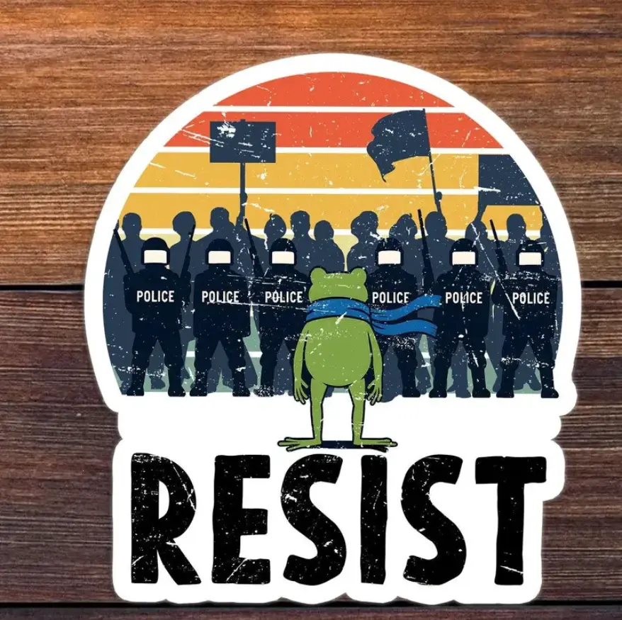 Portland Frog Protester Sticker, Green Frog Sticker, Pro Immigrant Sticker, Funny Meme Frog Resistance Gift, Laptop Water bottle Stickers