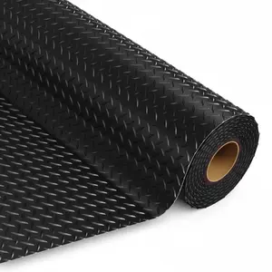 7.5X17FT/7.5X20FT Garage Floor Mat, 2.8mm Thickened Flooring Roll For Under Car Diamond Plate PVC Rubber Mat With 20 Pcs Tapes, Non-Slip Floor Mat For Garage, Warehouse, Gyms, Trailer, Black, Grey