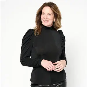 C. Wonder C Wonder Mock Neck Shirred Puff Sleeve Top