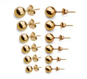 18 Karat Layered Real Gold-Filled Ball Stud Earrings, Nugget Stud Jewelry, Unisex Gold Earrings Set for Casual Wear