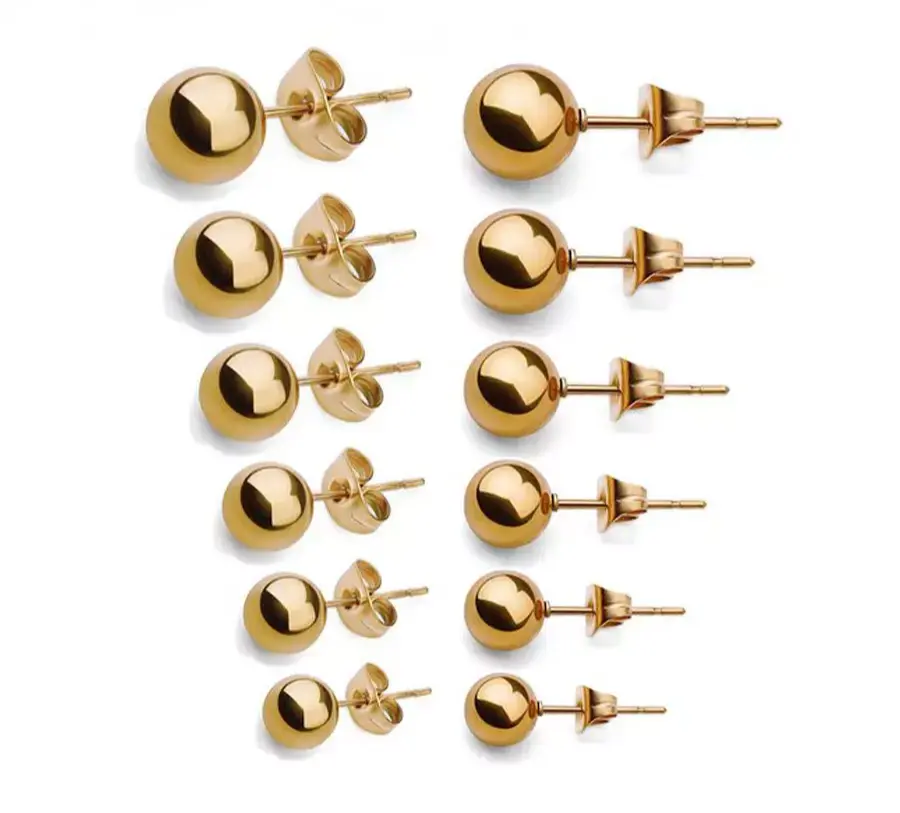 Unisex 18 Karat Layered Gold-Filled Ball & Nugget Stud Earrings Set - Classic Style Casual Wear Fashion Accessory Stud Earrings Jewelry, Classic Style Earrings