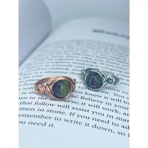 Dragon Bloodstone Wire Ring Handmade with Genuine Copper or Stainless Steel Heart Chakra Healing Jewelry