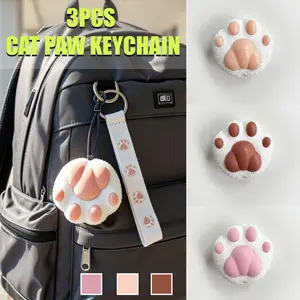 3PCS Cat Paw Keychains – Pressable Stress-Relief Fidget Toy, Phone Charm, Backpack/Bag Charm, Paw Print Strap, Back to School Gift for Boys & Girls, Cute Gift for Her & Him