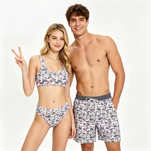 Girls' 2-Piece Old-School Camo Bathing Suit Women Set - High-Waisted Bikini, Quick-Dry Pocketed Swim Bottoms, Swimsuit Sets Coverage Gray Camouflage Swimwear