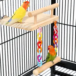Bird Perches Cage Toys Parrot Wooden Platform Play Gyms Exercise Stands with Acrylic Wood Swing Ferris Wheel Chewing for Animals Green Cheeks, Baby Lovebird, Chinchilla, Hamster Budgie