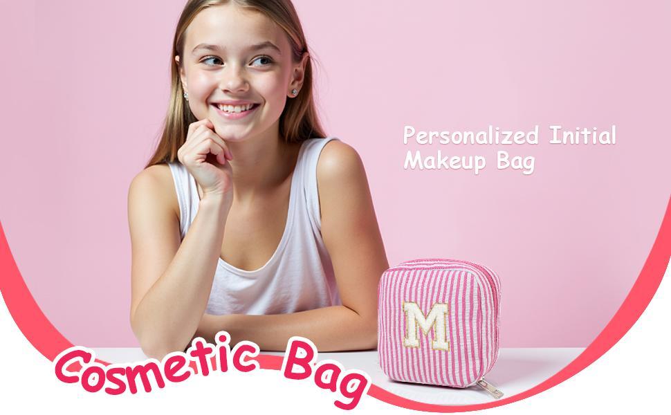 Easter Basket Gifts for Kids Teen Girls Women | Initial Makeup Bag | Cosmetic Bag Travel Bags | 11 12 13 14 15 16 Years Old Girl Gift Teacher Gift Teen Girl Gifts Trendy Stuff